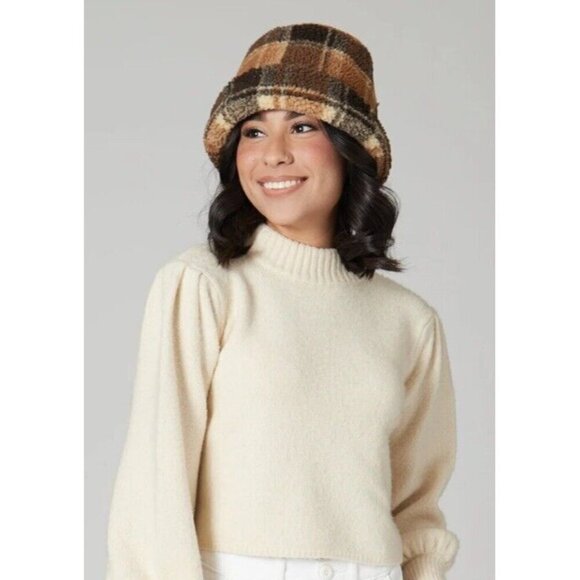 NWT FREE PEOPLE x San Diego Hat Company Plaid Sherpa Cap Hat with Cuff $48.00 - Picture 1 of 6